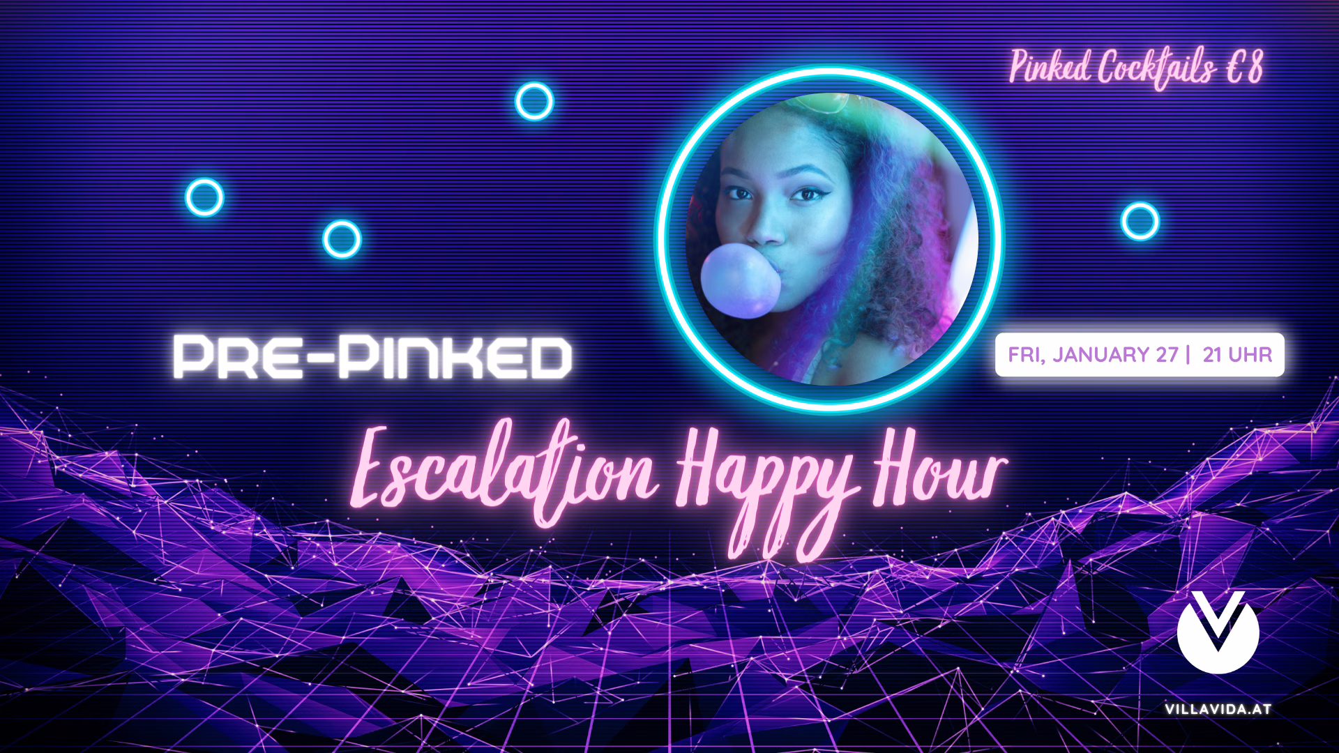 Escalation Happy Hour Pre-Pinked - The 2- hour happy hour! Friday, 27. Jan, 9 pm - 11 pm at Villa Vida Get ready to go clubbing At @pinked_vienna The Neon Escalation at CellaVie Club & Lounge #queer #wien #lgbtqia #queerwomen #happyhour #villavidavienna Eskalation Happy Hour Pre-Pinked - Die 2-stündige Happy Hour! Freitag, 27. Jan, 21 - 23 Uhr in der Villa Vida Mach dich bereit zum Clubbing im @pinked_vienna The Neon Escalation im CellaVie Club & Lounge