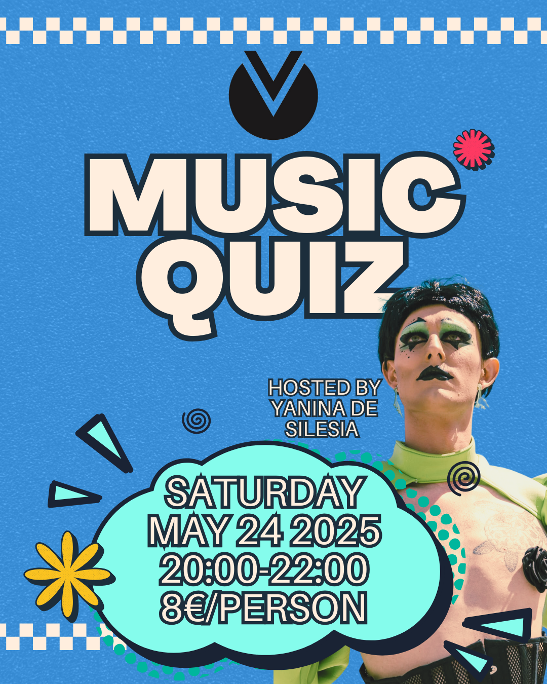 Join Music Quiz Night Vienna on May 24, 2025 at Villa Vida Café, hosted by Yanina de Silesia. Test your tunes and enjoy a queer night of trivia!