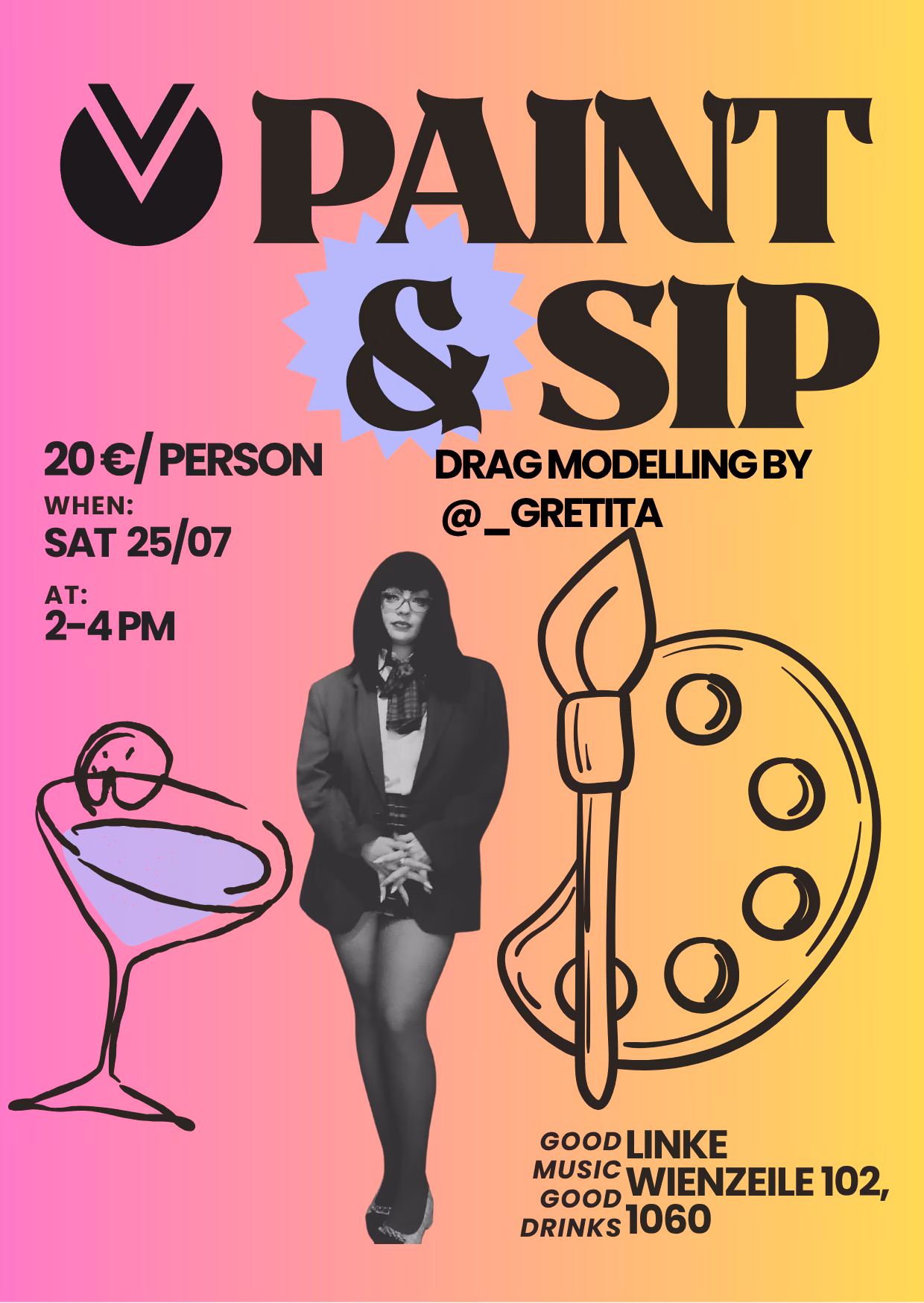 Step into a surreal world of art, drag, and creativity at Villa Vida Café. This special sip and paint session is hosted by @itsgretalicious and blends bold visual inspiration with a relaxed, social atmosphere.