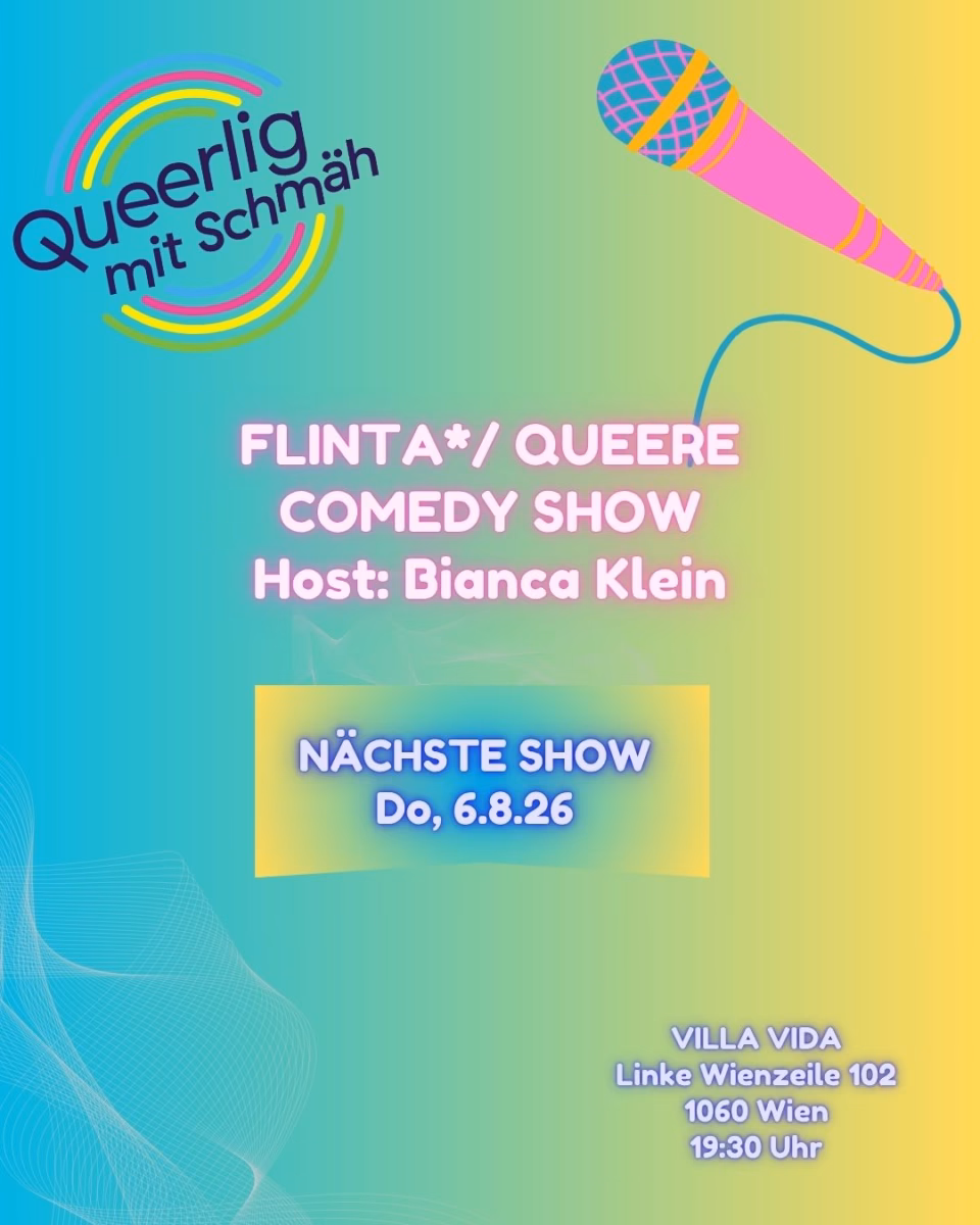 Am 06. August 2026 wird die Villa Vida wieder zum neuen Comedy-Hotspot! Comedians (Flinta/LGBTQ+) testen hier ihr Material, egal ob blutige Anfänger*innen oder 'alte Hasen', bei uns bekommt jede*r eine Bühne.