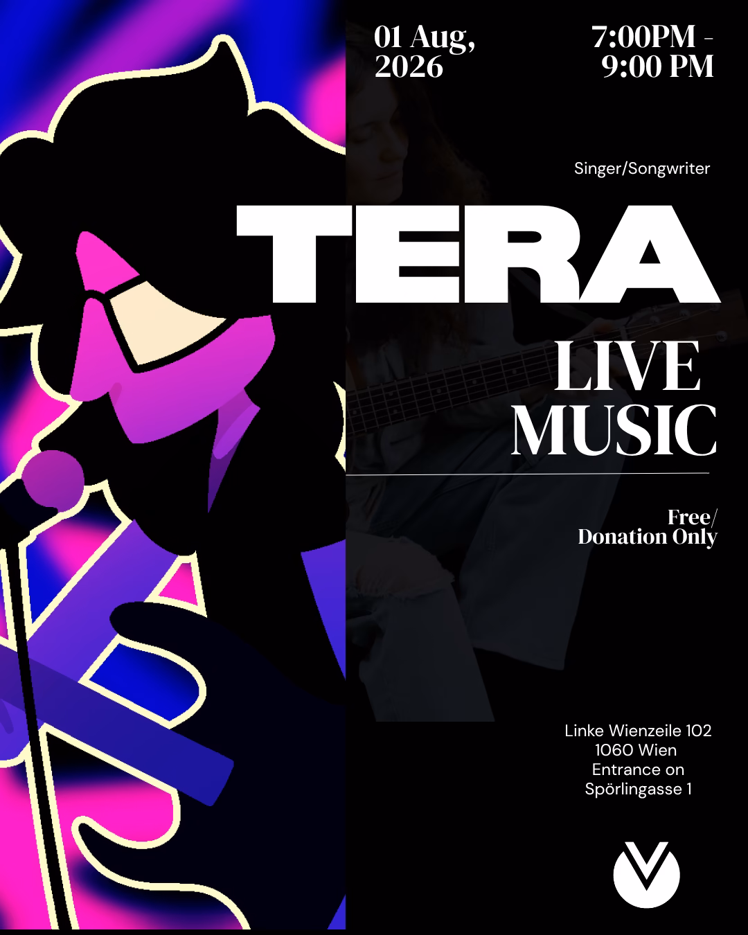 Tera: Live Debut Session Saturday, August 1 · 7:00 PM Tera is an emerging artist stepping on stage for the very first time, sharing their music with our community in an intimate, up-close setting. Just guitar, live vocals, and a room ready to listen.