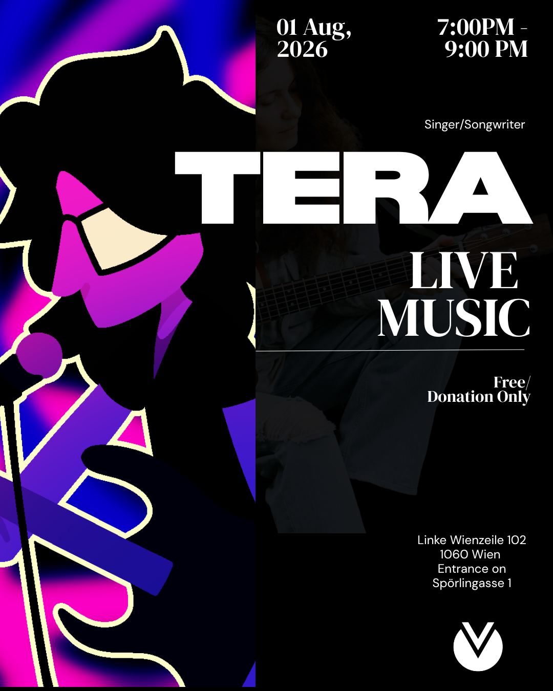 Tera: Live Debut Session Saturday, August 1 · 7:00 PM Tera is an emerging artist stepping on stage for the very first time, sharing their music with our community in an intimate, up-close setting. Just guitar, live vocals, and a room ready to listen.
